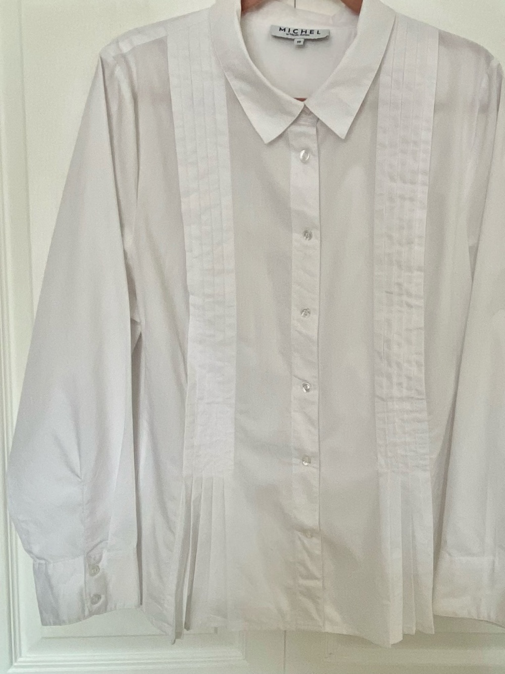 Michel Antoni White Button Up Pin Tuck Casual Work Office Shirt- Sz-18